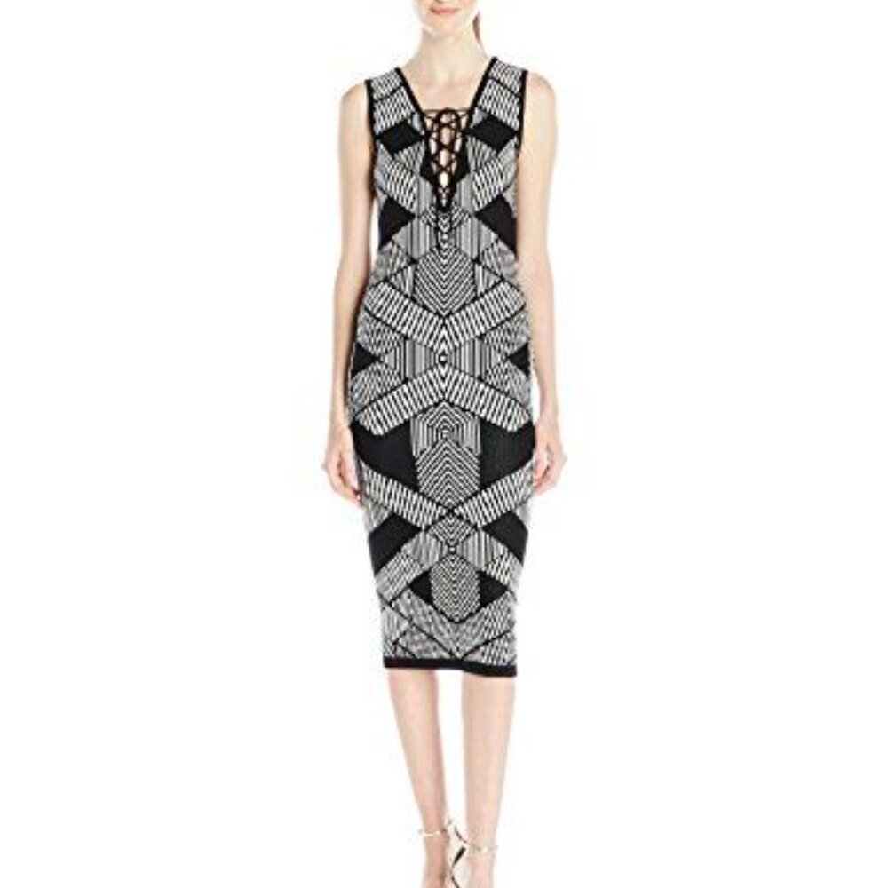 EUC XOXO Black n White Sheath Midi Dress Sleeveless V-Neck Cocktail